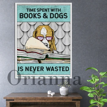 Beagle Koerad Veedetud Aeg, Koos Koera Ja Raamatuid Ei Ole Kunagi Raisatud Koerad Canvas Poster Armastus Beagle Koerad Ja Lugemise Raamat Retro Home Decor