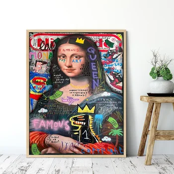 Graffiti Mona Lisa Crown Pop Art Plakati Printimine Lõuendil Maali Abstraktse Seina Pilt Elutuba Kodu Kaunistamiseks Frameless