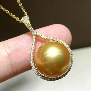 Gorgeous AAAAA 12-13mm Lõuna-Hiina Mere kuld küünte pärl ripats kaelakee 925S