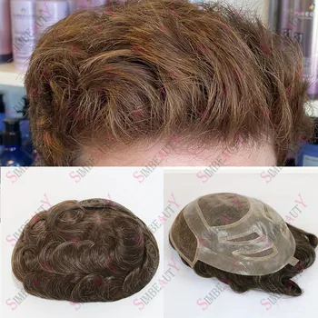 Versalite Vastupidav Meeste Toupee 100% Human Hair Mees Parukas Ühik 210 Pruunid Juuksed Tööd Meestele Trahvi Pits Ees PU Naturaalne Must
