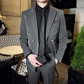 Trahvi neli aastaaega (ülikond + püksid) meeste high-end Briti korea versiooni Slim tahke värvus juhuslik äri sobiks kaks-tükk