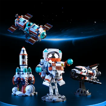 Astronaudid Kosmoses Raketi Kokkupanek Väikeste Osakeste Ehitusplokid Töölaua Kaunistus Mudel, Laste Mänguasjad, Kingitused Sõpradele