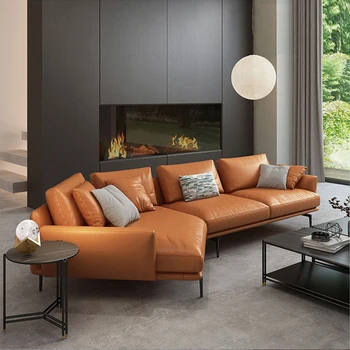 Minimalistlik nahast diivan kaasaegne minimalistlik elutoa mööbel Põhjamaade net punane ins tuul itaalia nurgas nahast diivan