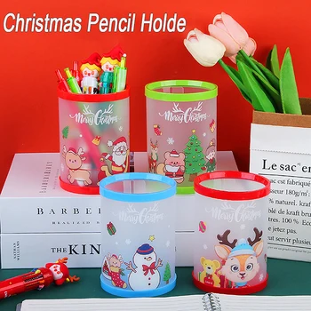 Cartoon Christmas DIY Kokkuklapitavad Pliiatsi Omanik Loominguline Armas Desktop Pen Konteiner Korraldaja Kaasaskantav Stationery Office Kooli Varustamine