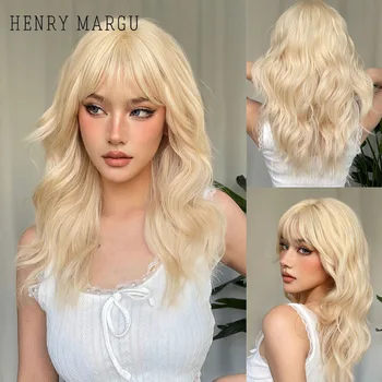 HENRY MARGU Pikad Lainelised Blondid Parukad Sünteetilisest Platinum Igapäevane Loomulik Juuksed Parukad Bangs Cosplay Parukas Naiste kuumakindel