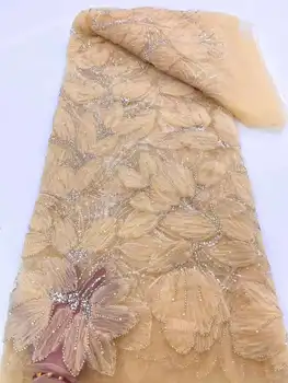 Mood Elegantne Prantsuse Tikandid Beaded Pits Kangas-Aafrika Nigeeria Koos Litrid Kangast Pulm Kleit