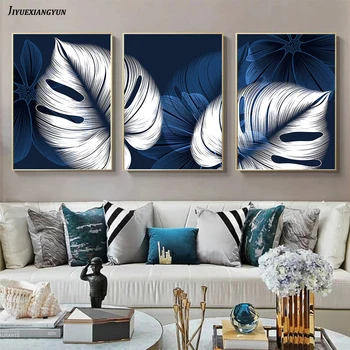 Abstraktne Sinine Valge Taime Lehed Plakatid, Print Kaasaegse Kodu Decor Pildid Seina Art Lõuend Maali Nordic Kodu Elutuba Decor