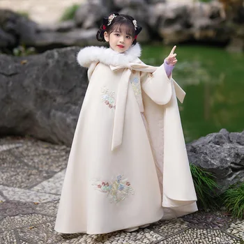 Talvel Soe Paks Tiki Lill Hanfu Varjatud Tüdrukud Hiina Traditsiooniline Velvet Cape Varjatud Lapsed Kostüüm Overcoat Lastele