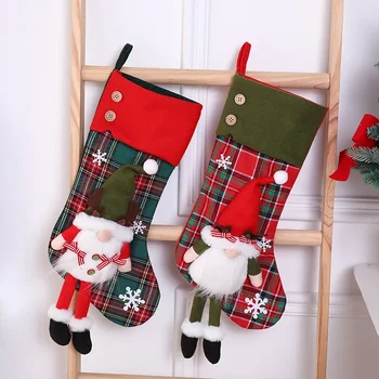Silmkoelised Punane Santa Snowman kolmemõõtmeline kingikoti Jõulud Sokid Laste kingikoti säärised