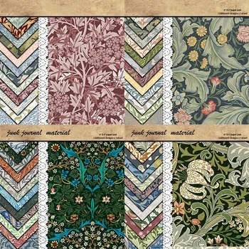 12tk Retro William Morris Väikesed Lilled Scrapbooking taustadokumendid Pad Dekoratiivsed Junk Teataja Päevik Kollaaž Muster Paberil