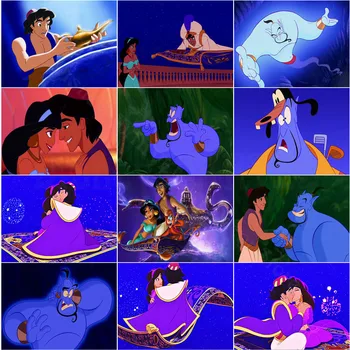 Disney Diamond Aladdin Värvimine ja Magic Lamp Klassikaline Muinasjutt Täis Ring, Ruut Diamond Drill Tikandid Mosaiik Kunst