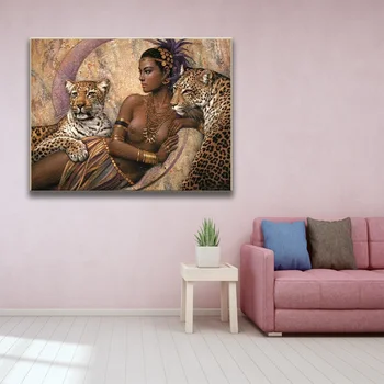 DIY Kuldne Aafrika Naine Leopard Õli Värvimine Poolt Numbrid Täiskasvanute Värvikas Värvi Seina Art Pilt elutuba Home Decor