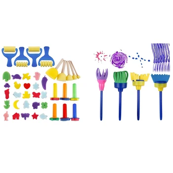 1 Komplekt Mini Flower Käsn Värvimine Harjad Käsitöö Harjad Set & 4 Tk Sponge Pintslid Lapsed DIY Kunst, Käsitöö