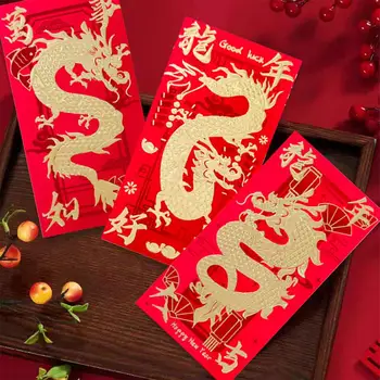 6tk Punane Ümbrikud Ere Värv Sileda Pinna Kulumine Vastupidav 2024 Dragon Spring Festival Uus Aasta Raha Ümbrikud