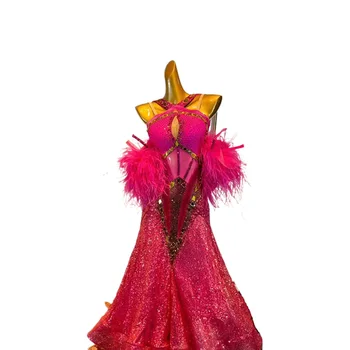 Ballroom Kaasaegne tants Tants Konkurentsi Kostüüm High-end Custom Glitter Crystal Seelik Cha Cha Tango Tants Eriline Kleit