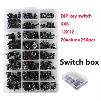 250pcs 4PIN nupp switch 6X6 12X12MM proovi box DIP mikro-motion touch lüliti 20value 6*6 12*12MM