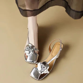 Disain Pehme Ruut Varba Kingad Naistele Lill Baotou Sandaalid Naiste Retro Stiletto Õõnes Sandaalid Sandalias De Mujer 2024