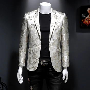 Uued luksus vintage jakk mees jacquard -, trahvi singfloral, klubi, pulmapidu, meeste kostüüm, uus