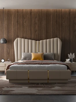 Itaalia kerge luksuslik nahast voodi, high-end magamistuba disainer, high-end kaasaegne ja lihtne voodi