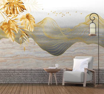 Kaasaegne ja abstraktne 3d tapeet kuldne read maastiku troopiliste taimede kerge luksuslik magamistuba taust seina maali 3d tapeet
