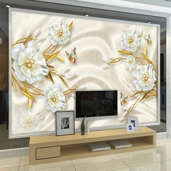 Custom Seinamaaling Tapeet Elegantne Ehted, Lilled, 3D Reljeef Foto Seina Maali elutoas TV Diivan Taust Seina Home Decor