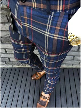 Meeste Business Casual Püksid Vintage Ruuduline Trükitud Otse Pikki Pükse, Kevad-Sügis Mens Sörkimine Pliiats Püksid Pantalones Hombre