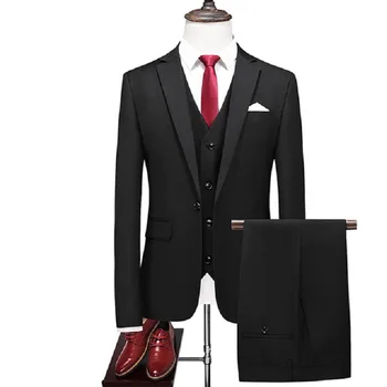 Mehed sobib Pulma-Ülikond Meestele Parim mees on Kolm Peices Kostüüm (Jakk+Püksid+vest) Custom made Must Ülikond