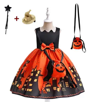 Halloween Kostüüm Lapsed Tüdrukud Sõidavad Nõid Cosplay Lapsed Tüdruk Trükitud Castle Printsess Kostüüm Karnevali Pidu Pall Kleit