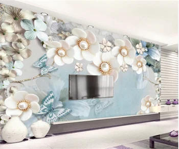 rofessional kohandatud taustpildi seinamaaling Põhjamaade stiilis Ameerika ehted lill, TV, diivan luksus taust seina kaunistamiseks maali