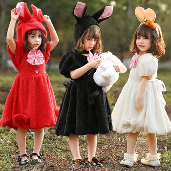 Laste Girls Peace Loomade Küülik Velvet Vibu Kleit Müts Peakatet Set Lapsed Halloween Cosplay Kostüümid Rolli Mängida Komplekt