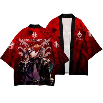 S-XL Uus Genshin Mõju Diluc Punase Tule Taust Kimono Varjatud Kampsun, Anime Mäng Hommikumantel Pluus Pika varrukaga, kanna Cosplay Kostüüm