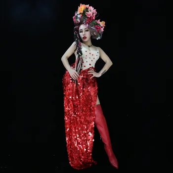 Punased Litrid Drag Queen Klubi Partei Sünnipäeva Kõnniteed Erilist Ocassion Seksikas kostüüm rave riided festival