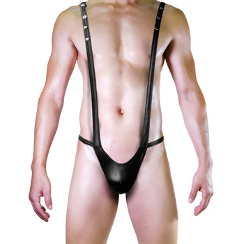 Meeste PU Nahk Bodysuit Reguleeritav Rihm T-Back Mõhk Kott Thong Y-Kujuline Suspender G-string Erootiline Naistepesu Backless One-piece