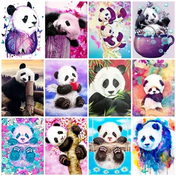 Armas Panda Diamond ristpistes Käsitöö 5P Diy Värvi Loomi Wall Decor Mosaiik Maal Täiskasvanute Käsitöö Kit Home Decor