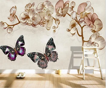 Euroopa Stiili 3D-Vintage Phalaenopsis Liblikas Seinamaaling Luksus elutoas Diivan ja TV Taustal silk materjali 3d tapeet Murals