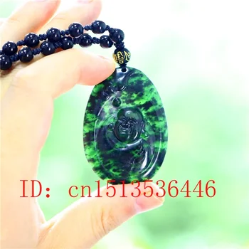 Hiina Naturaalne Must Roheline Jade Maitreya Buddha Ripats Kaelakee Mood Võlu Ehted Nikerdatud Amulett Kingitused Kampsun Kett
