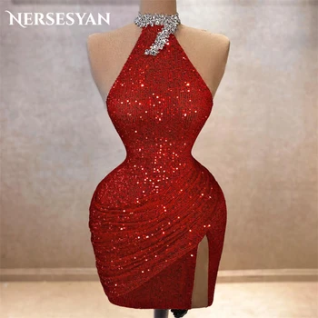 Nersesyan Mood Burgundia Litrid Glitter Õhtul Kleidid Päitsed Sleevelesss Lõhik Pool, Hommikumantlid Elegantne Pleats Tanssiaiset Kleit