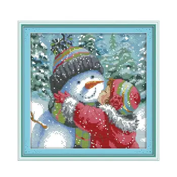 Suudlus Lumememm Loendatud ristpistes cartoon talvel lumi 14CT 18CT DMC värvi, puuvillane, siid Komplektid Tikandid Näputöö pluss