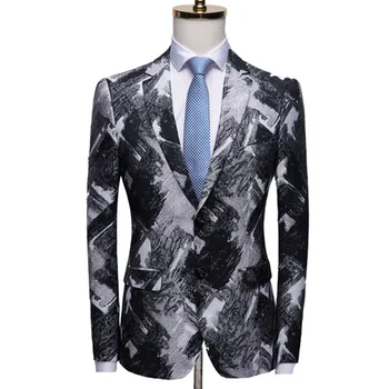 Meeste Ülikond Kõrge Kvaliteediga Must-Valge Print Vogue Casual Pintsak Etapp Signers Slim Fit Mantel Jope 5XL
