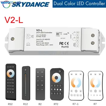 Skydance V2-L CCT LED Dimmer Lüliti 12V 24V 36V RF Wireless 2.4 G Remote Smart 2CH WW CW LED Kontroller, Dual Valge LED Riba