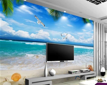 tapeet elutuba, magamistuba murals sinine taevas, valged pilved beach sea view 3D TV taustaks seinal seinamaal de papel parede