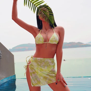 3 Tükki Set Supelrõivad Naiste Seksikas Pits-up Micro Bikini Komplekt Seelik Madal Vöökoht Ujumistrikoo Beachwear trikoo 2024 Uus Stiil